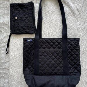 Lands End Quilted Black Tote Bag and matching pouch
